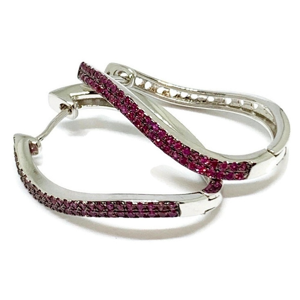 Purple Twist Cz Silver Plated Hoops Earrings - Picture 2 of 3
